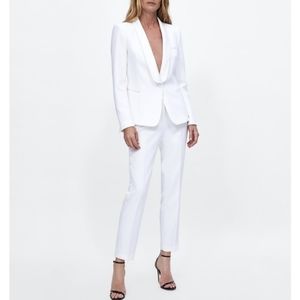 Zara white tux blazer with satin mix (white)